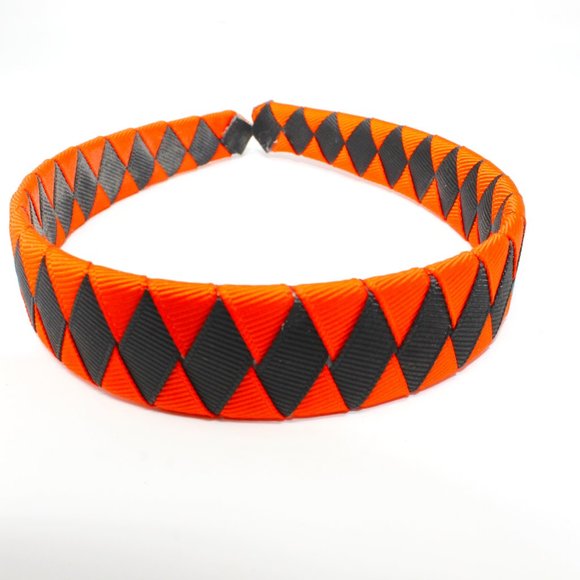 Handmade Accessories - Handmade Diamond Pattern Orange Black Double Ribbon Headband SF Giants Handcraft
